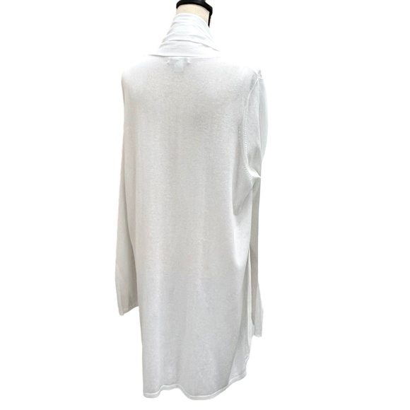 CALVIN KLEIN WHITE COTTON/RAYON LONG OPEN RIBBED SHAWL COLLAR CARDIGAN - Picture 6 of 16